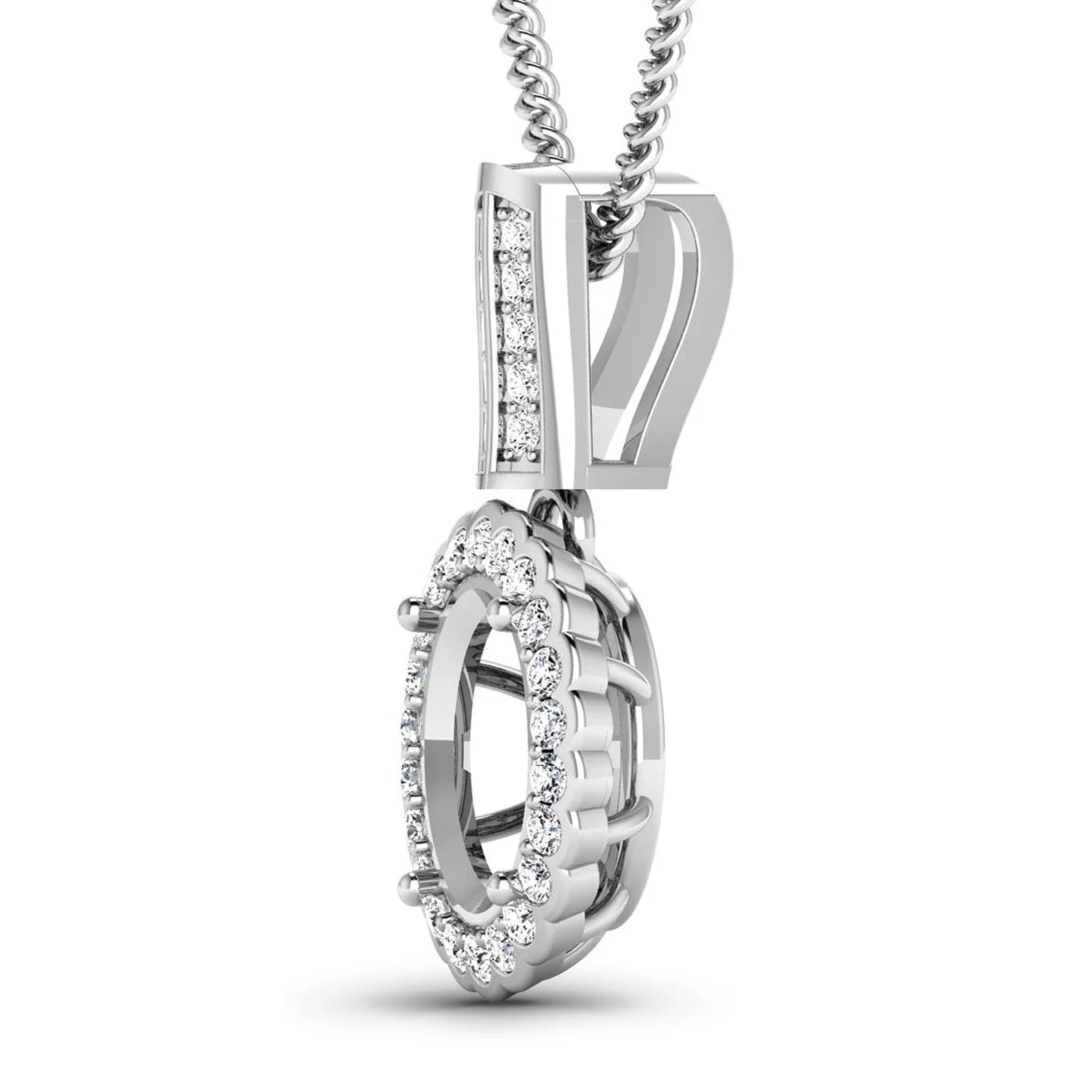 0.22 Carat Genuine White Diamond 14K White Gold Semi Mount Pendant - holds 9x7mm Oval Gemstone - Image 2