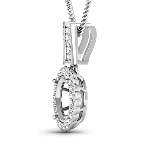 0.22 Carat Genuine White Diamond 14K White Gold Semi Mount Pendant - holds 9x7mm Oval Gemstone - Image 5