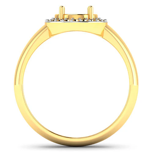 0.22 Carat Genuine White Diamond 14K Yellow Gold Semi Mount Ring - holds 9x7mm Oval Gemstone - Image 6