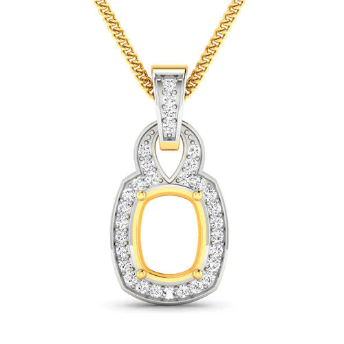 0.25 Carat Genuine White Diamond 14K Yellow Gold Semi Mount Pendant - holds 9x7mm Cushion Gemstone - Image 5