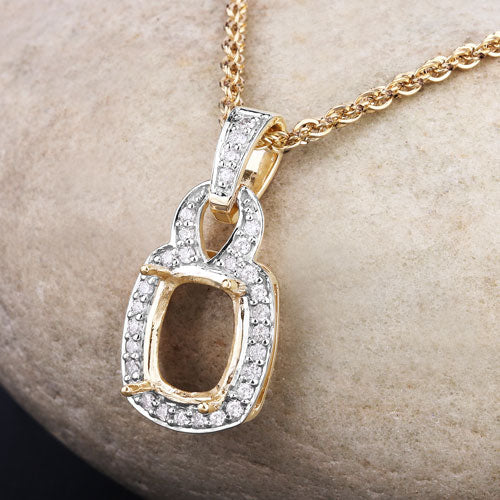 0.25 Carat Genuine White Diamond 14K Yellow Gold Semi Mount Pendant - holds 9x7mm Cushion Gemstone - Image 8