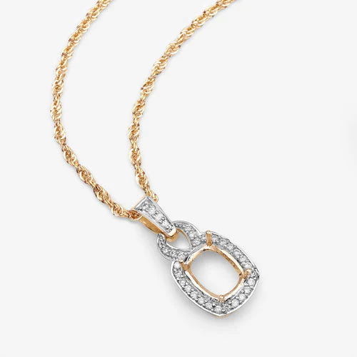 0.25 Carat Genuine White Diamond 14K Yellow Gold Semi Mount Pendant - holds 9x7mm Cushion Gemstone - Image 9