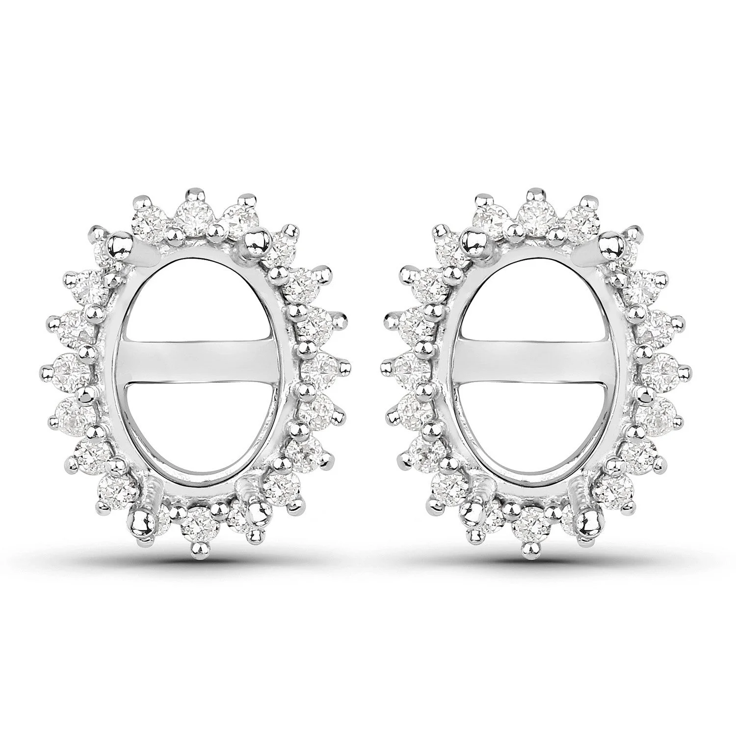 0.26 Carat Genuine White Diamond 14K White Gold Semi Mount Earrings - holds 8x6mm Oval Gemstones