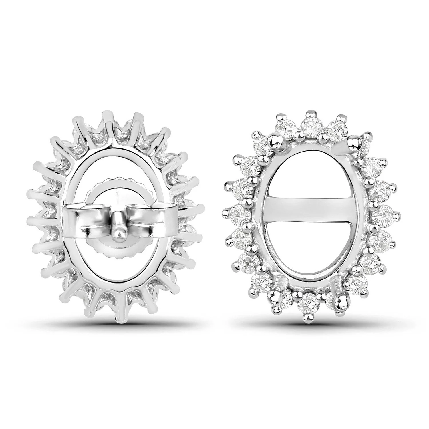 0.26 Carat Genuine White Diamond 14K White Gold Semi Mount Earrings - holds 8x6mm Oval Gemstones - Image 3