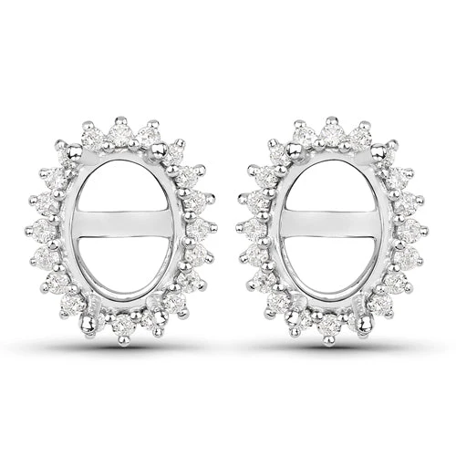 0.26 Carat Genuine White Diamond 14K White Gold Semi Mount Earrings - holds 8x6mm Oval Gemstones - Image 4