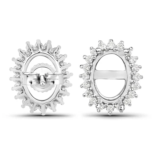0.26 Carat Genuine White Diamond 14K White Gold Semi Mount Earrings - holds 8x6mm Oval Gemstones - Image 6