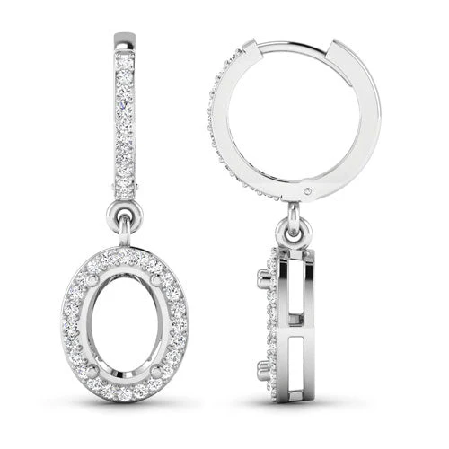 0.32 Carat Genuine White Diamond 14K White Gold Semi Mount Earrings - holds 8x6mm Oval Gemstones - Image 6