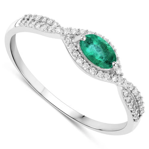 0.32 Carat Genuine Zambian Emerald and White Diamond 14K White Gold Ring - Image 6