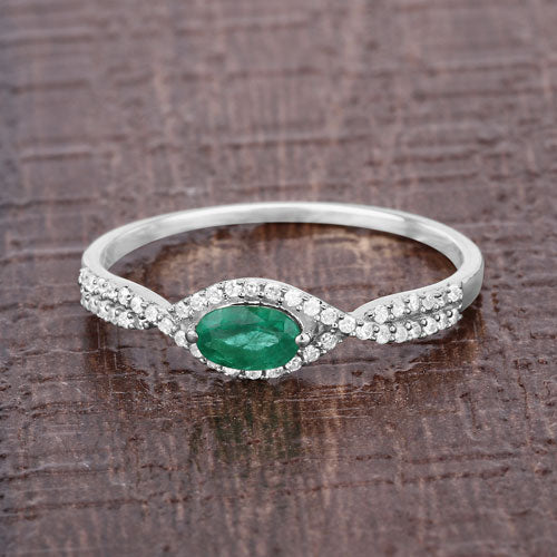 0.32 Carat Genuine Zambian Emerald and White Diamond 14K White Gold Ring - Image 8