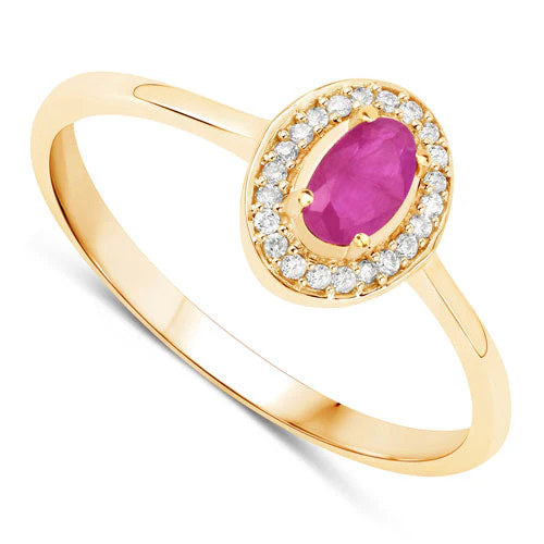 0.33 Carat Genuine Ruby and White Diamond 14K Yellow Gold Ring - Image 6