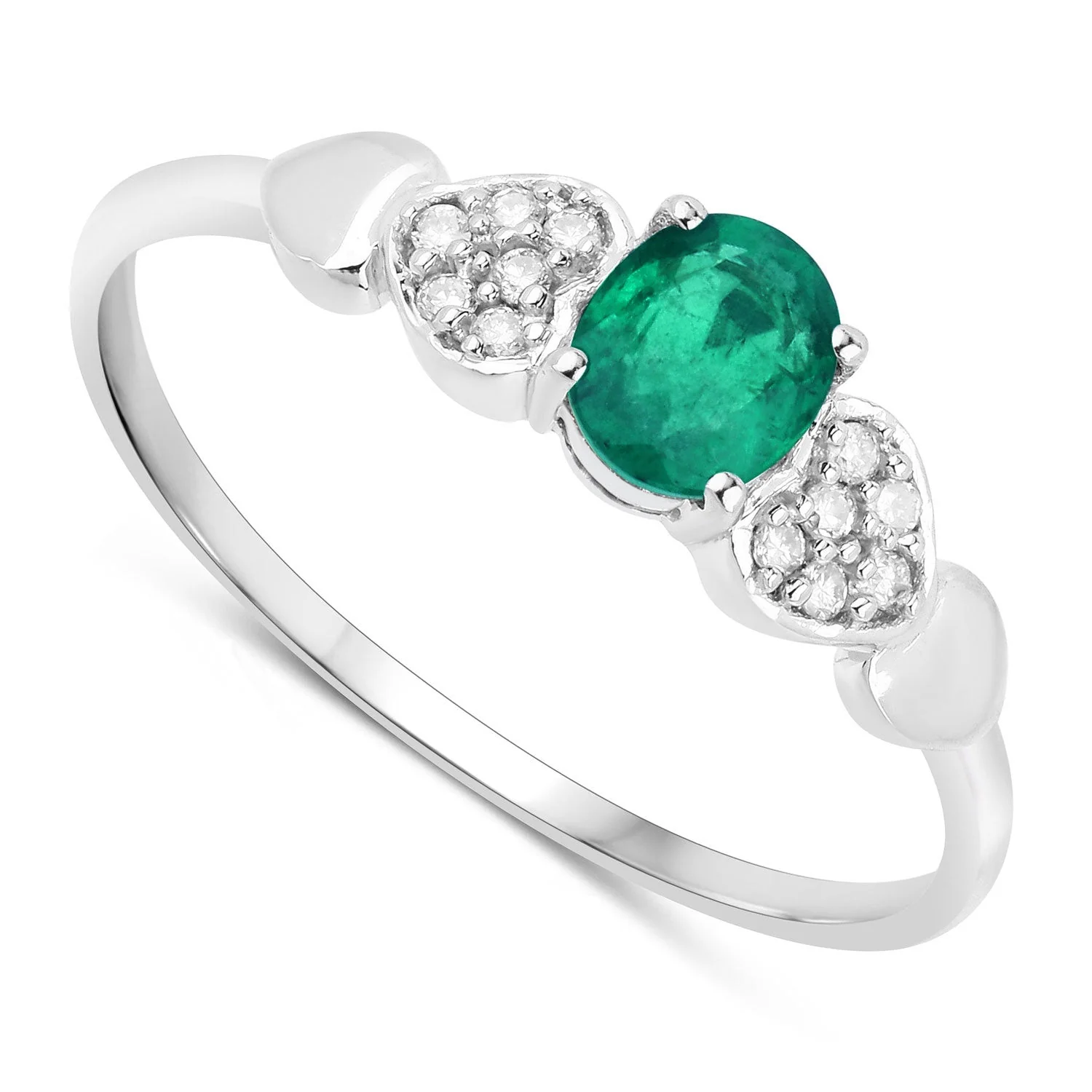 0.36 Carat Genuine Zambian Emerald and White Diamond 14K White Gold Ring - Image 2
