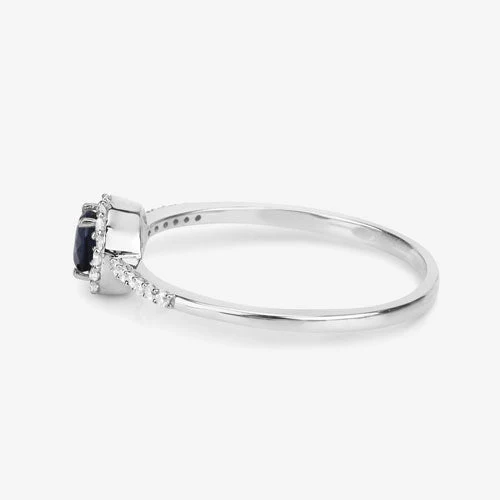 0.38 Carat Genuine Blue Sapphire and White Diamond 14K White Gold Ring - Image 11