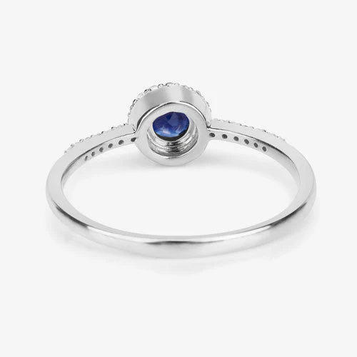 0.38 Carat Genuine Blue Sapphire and White Diamond 14K White Gold Ring - Image 12