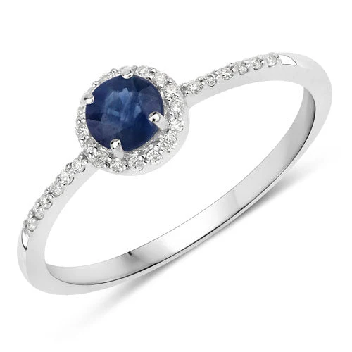 0.38 Carat Genuine Blue Sapphire and White Diamond 14K White Gold Ring - Image 5