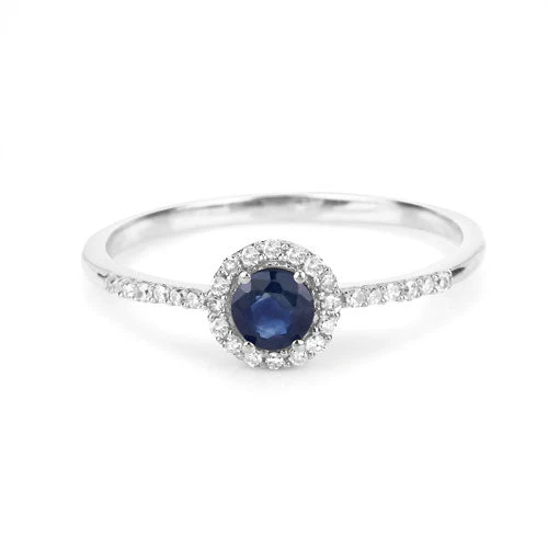 0.38 Carat Genuine Blue Sapphire and White Diamond 14K White Gold Ring - Image 7