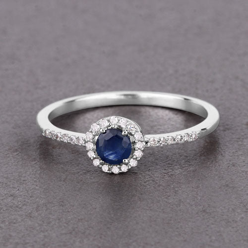 0.38 Carat Genuine Blue Sapphire and White Diamond 14K White Gold Ring - Image 8