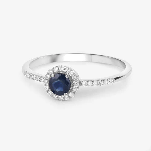 0.38 Carat Genuine Blue Sapphire and White Diamond 14K White Gold Ring - Image 9