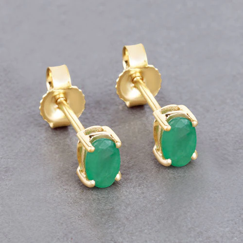 0.38 Carat Genuine Zambian Emerald 10K Yellow Gold Earrings - Image 4