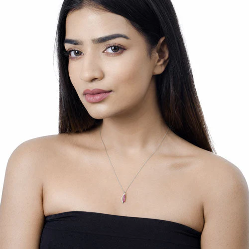0.43 Carat Genuine Ruby and White Diamond 14K White Gold Pendant - Image 12