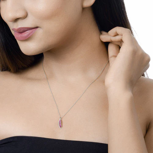 0.43 Carat Genuine Ruby and White Diamond 14K White Gold Pendant - Image 14