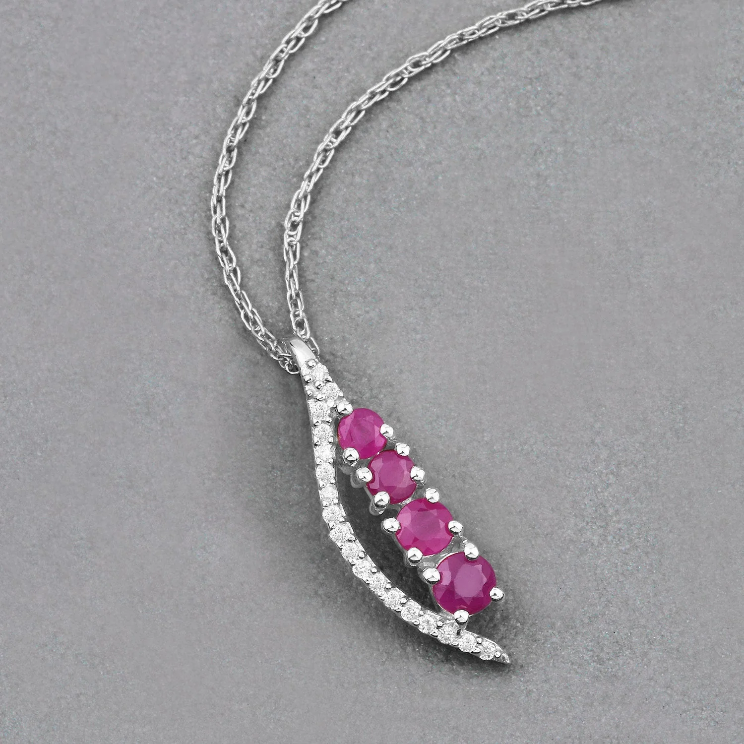 0.43 Carat Genuine Ruby and White Diamond 14K White Gold Pendant - Image 3