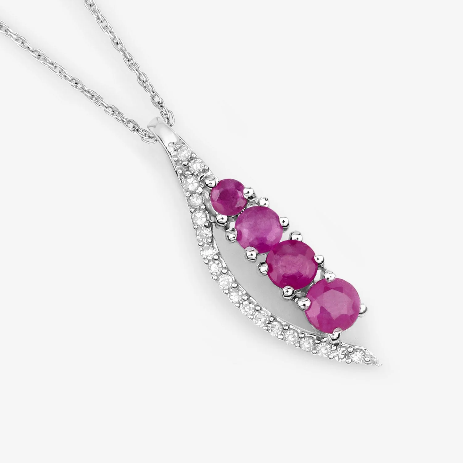 0.43 Carat Genuine Ruby and White Diamond 14K White Gold Pendant - Image 4