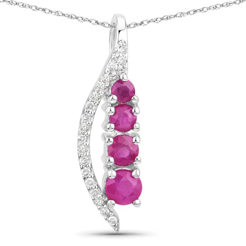 0.43 Carat Genuine Ruby and White Diamond 14K White Gold Pendant - Image 5
