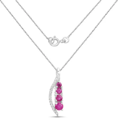 0.43 Carat Genuine Ruby and White Diamond 14K White Gold Pendant - Image 6