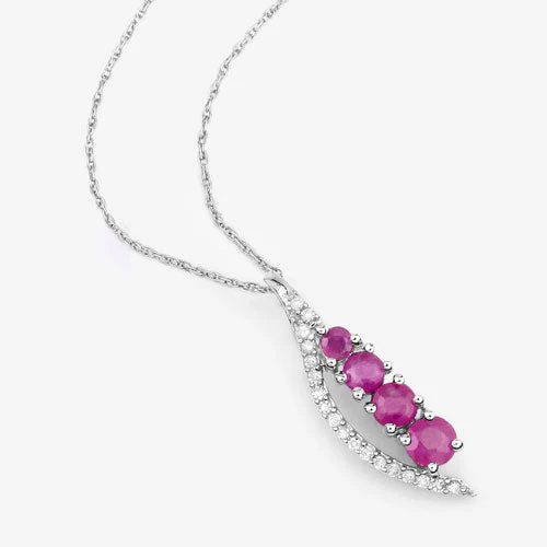 0.43 Carat Genuine Ruby and White Diamond 14K White Gold Pendant - Image 9