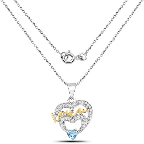 0.44 Carat Genuine Swiss Blue Topaz and White Topaz .925 Sterling Silver Pendant - Image 4