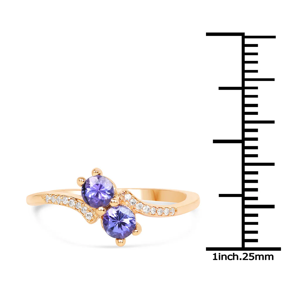 0.51 Carat Genuine Tanzanite and White Diamond 14K Yellow Gold Ring - Image 3