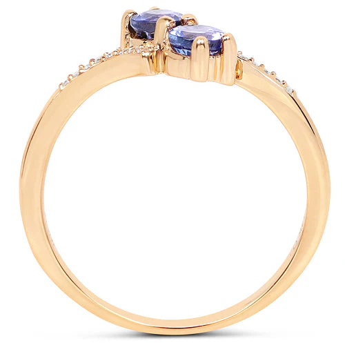 0.51 Carat Genuine Tanzanite and White Diamond 14K Yellow Gold Ring - Image 5