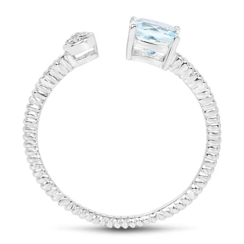 0.52 Carat Genuine Aquamarine and White Diamond 14K White Gold Ring - Image 6