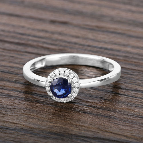 0.52 Carat Genuine Blue Sapphire and White Diamond 14K White Gold Ring - Image 6