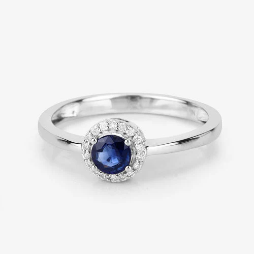 0.52 Carat Genuine Blue Sapphire and White Diamond 14K White Gold Ring - Image 7