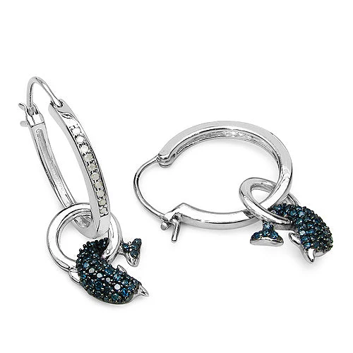 0.54 Carat Genuine Blue Diamond and White Diamond .925 Sterling Silver Earrings - Image 2