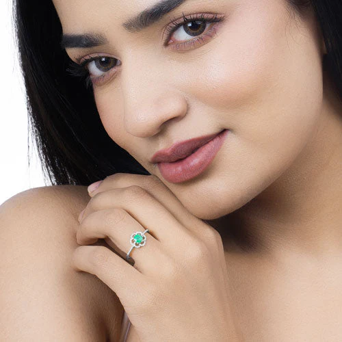 0.55 Carat Genuine Zambian Emerald and White Diamond 14K White Gold Ring - Image 15