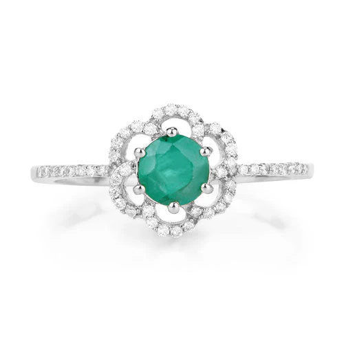 0.55 Carat Genuine Zambian Emerald and White Diamond 14K White Gold Ring - Image 7