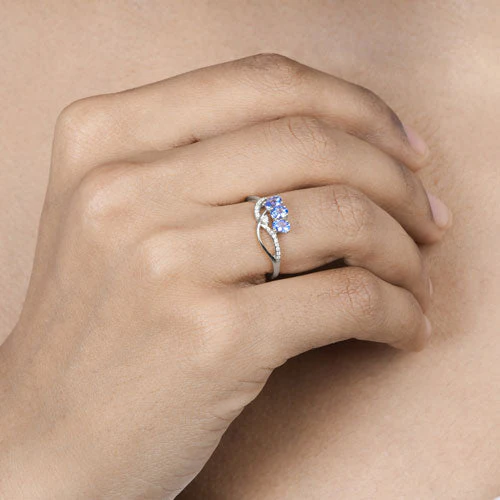 0.56 Carat Genuine Tanzanite and White Diamond 14K White Gold Ring - Image 11