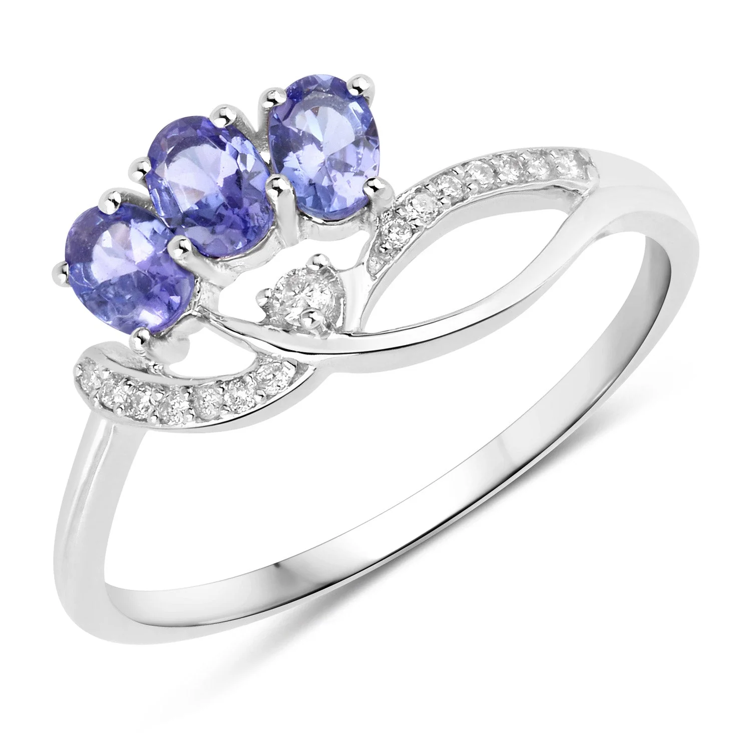 0.56 Carat Genuine Tanzanite and White Diamond 14K White Gold Ring - Image 5