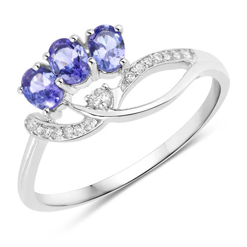 0.56 Carat Genuine Tanzanite and White Diamond 14K White Gold Ring - Image 6