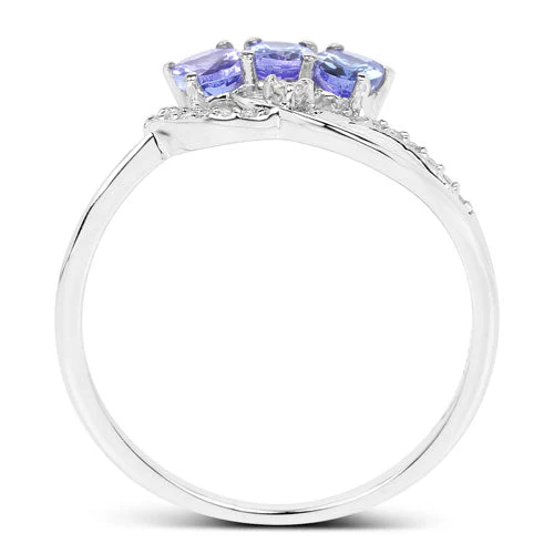 0.56 Carat Genuine Tanzanite and White Diamond 14K White Gold Ring - Image 7