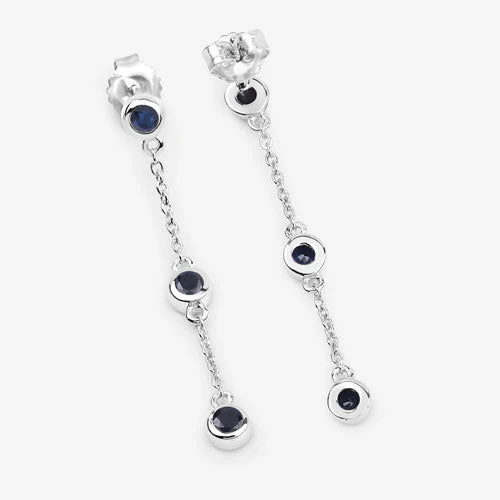 0.66 Carat Genuine Blue Sapphire .925 Sterling Silver Earrings - Image 11