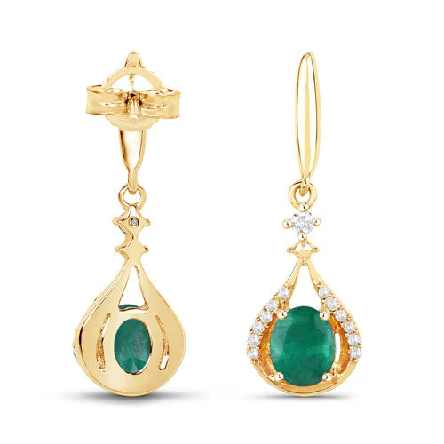 0.70 Carat Genuine Zambian Emerald and White Diamond 14K Yellow Gold Earrings - Image 7