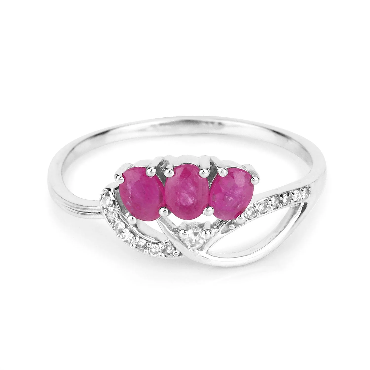 0.71 Carat Genuine Ruby and White Diamond 14K White Gold Ring - Image 3
