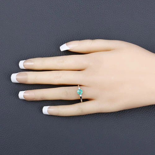 0.71 Carat Genuine Zambian Emerald and White Diamond 14K White Gold Ring - Image 5