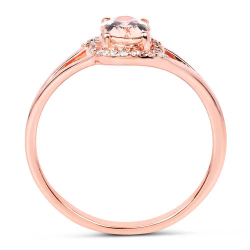 0.78 Carat Genuine Morganite and White Diamond 14K Rose Gold Ring - Image 6