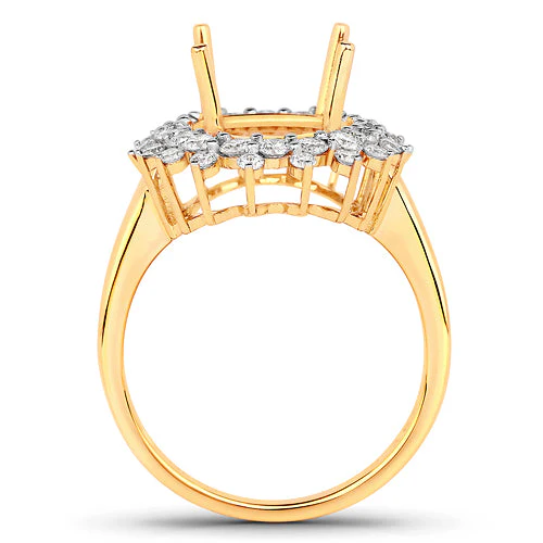 0.79 Carat Genuine White Diamond 14K Yellow Gold Semi Mount Ring - holds 11x9mm Oval Gemstone - Image 7
