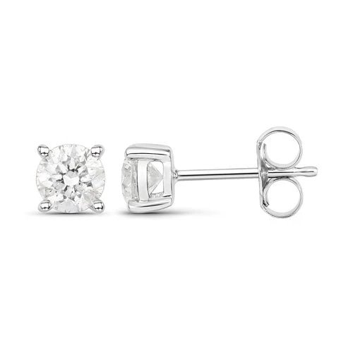 0.80 Carat Genuine White Diamond 14K White Gold Earrings - Image 5