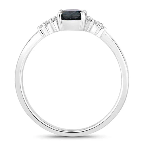0.84 Carat Genuine Blue Sapphire and White Diamond 14K White Gold Ring - Image 2